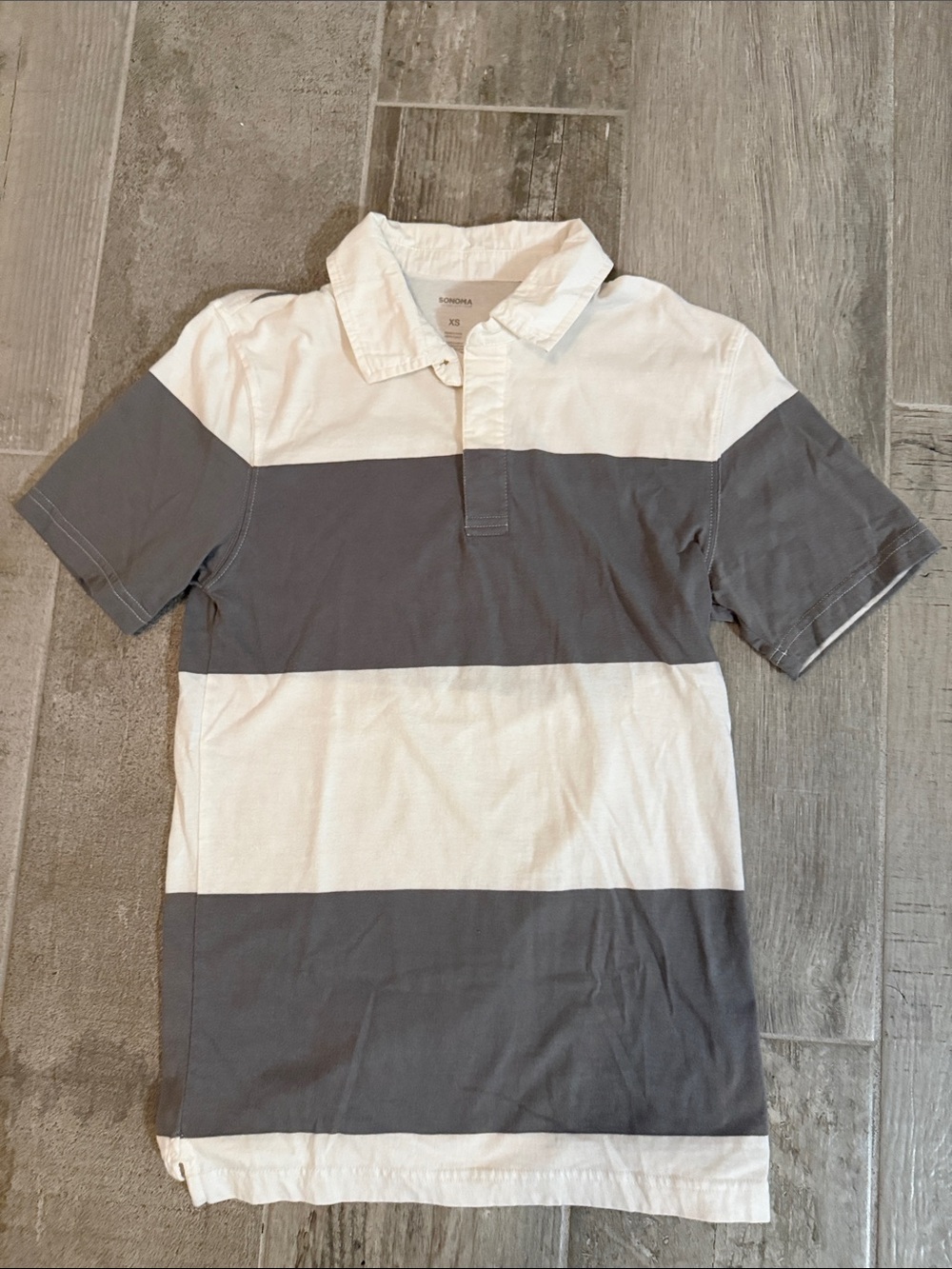 Sonoma Boys White & Gray Wide-Stripe Polo